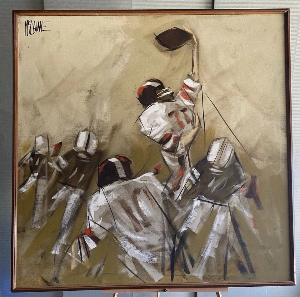 Pintura de fútbol americano NFL moderna de mediados de siglo de los años 60 de McCaine GRANDE 4 pies x 4 pies Foto 3 de 4