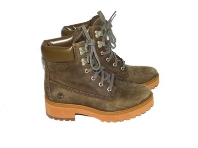 Timberland 7.5 38.5 Fatigue Green Leather 6-Inch Carnaby Cool Lace Up Boots
