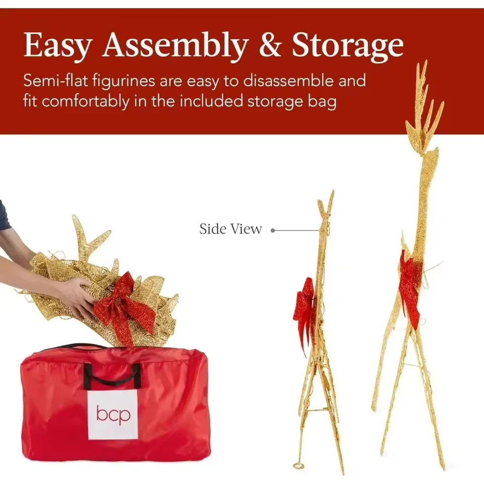 3PCS 210 LED Christmas Lighted Reindeer Family Decoration Deer Set Outdoor Decor - Image 4 of 4