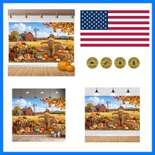 7X5ft Fall Backdrop Pumpkin Scarecrow Maple Leaves Autumn Thanksgiving Photog...