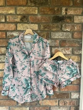 Desmond & Dempsey Bromley Parrot Pink Print Pyjamas Size XS