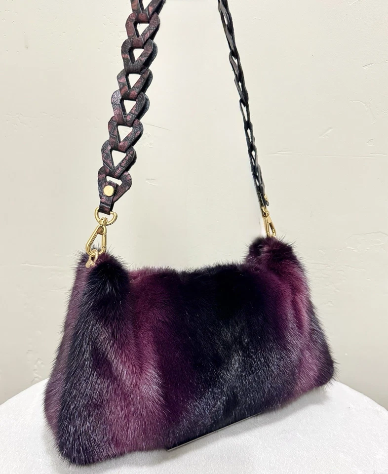 Фиолетовый градиент реальный норки мягкий мешковатая сумка/клатч/наплечная сумка/через плечо - Изображение 3 из 4