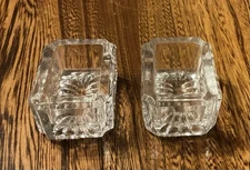 Antique Set Of 2 Clear Glass Open Salt Cellar Dishes Rectangles