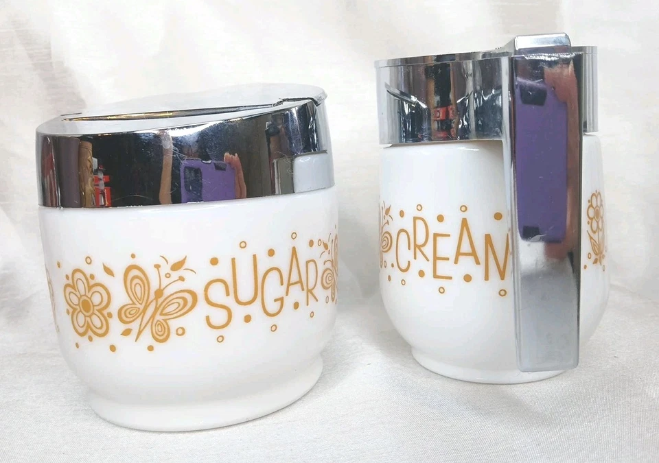 Vtg Gemco Gold Butterfly Pattern Cream and Sugar Set 1970s Excellent  - Image 4 of 4