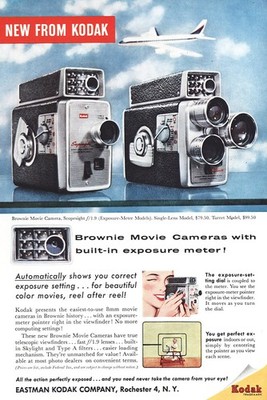1958 Kodak Brownie Camera: Exposure Meter Airplane Vintage Print Ad