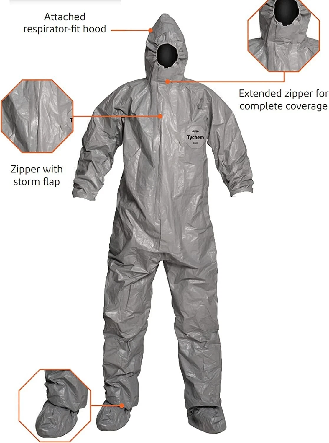Dupont Tychem 6000 Single Coverall Med, LG, XL,2XL,3XL,4XL, 5XL TF169TGYXX000600 - product detail image 9