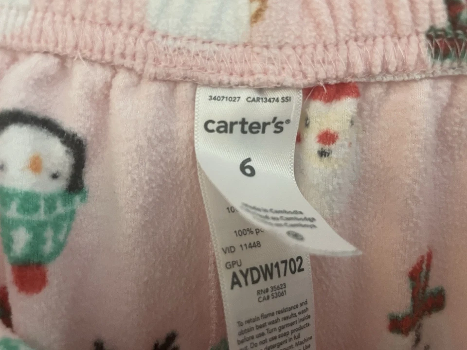 Carter's Kid Girl Cute Santa Reindeer Bear Cozy Fleece Christmas PJ Pants Pink 6 - Image 2 of 4
