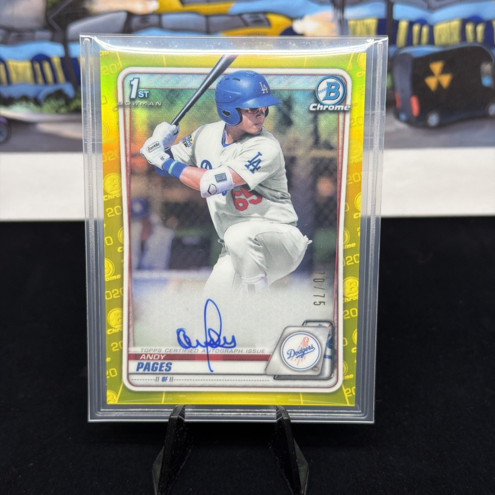 2020 Bowman Chrome Andy Pages Yellow Refractor Auto 70/75 Dodgers