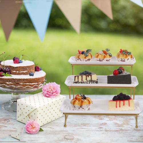  Estante de postres bandejas buffet soporte de exhibición de frutas doradas elevadores de alimentos para fiesta - Imagen 4 de 12
