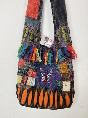India Boutique Hobo Bag Womens Large Patchwork Fringe Boho Purse Shoulder
