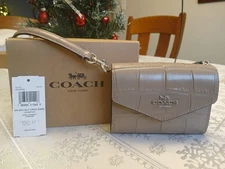 COACH MINI ENVELOPE WALLET W/ DETACHABLE CROSSBODY STRAP TAN CROC LEATHER NWT