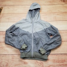 VINTAGE Nike Windbreaker Jacket Boys S Grey Colorblock Chevron Hooded Full Zip