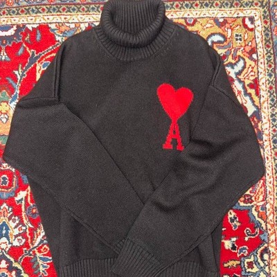 AMI Paris Ami de Coeur Big Heart Logo Turtleneck Sweater Jumper Size L