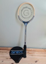 Vintage Grays Cambridge Double Blue Pro's Model Wood Squash Racket With Cover