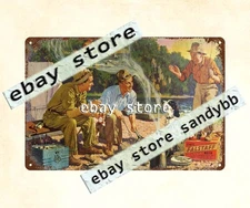 1950s Falstaff Beer Ad JF Kernan fishing dog camping tin sign
