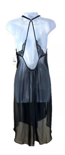 NWT Linea Donatella Juliet Black Lace-Trimmed Chiffon Midi Nightgown Large - Picture 3 of 7