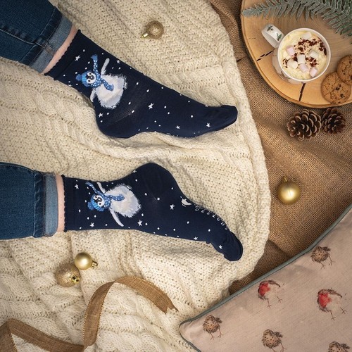 Winter Penguin Soft Navy Christmas Bamboo Socks – Wrendale Antibacterial One Siz - Picture 4 of 4