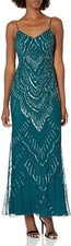 JUMP Women's 5/6 Vintage Beaded Gown Sequins Green Emerald Maxi Dress Gown