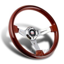 Universal 350mm 6-hole Class Dark Wood Grip Chrome 3-spoke Steering Wheel