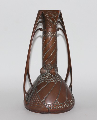CDE JUGENDSTIL KUPFER VASE CARL DEFFNER ESSLINGEN SELTENE ART NOUVEAU HENKELVASE - Bild 2 von 15