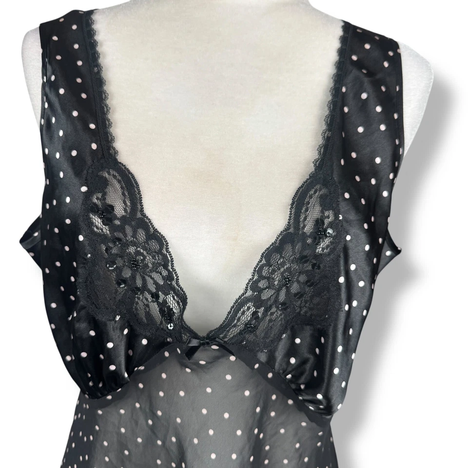 Camisón Babydoll Vintage Años 90 Dinastía California Para Mujer Talla XL Lunares Transparente Foto 3 de 4