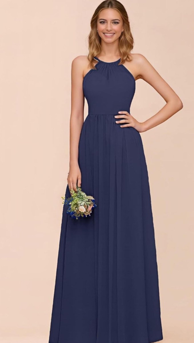 blue halter dress for wedding Rosdorra Women's Elegant Formal Prom Navy Size 8 Women's Merino Wool Straight cn_CityWomenSS23 sleeveless cut Size:S (Buy Now)
