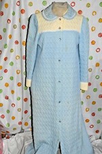 Vintage 60's-70 SEARS AT HOME WEAR Blue quilted Womens MEDIUM robe BUTTON FRONT
