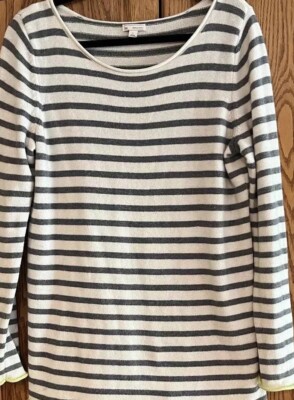 Gap Designed and Crafted Womens Long Sleeve Gray/Cream  Striped Sweater RN54023 