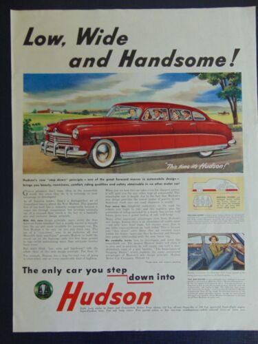 1948 HUDSON AUTOMOBILE Red Low Wide and Handsome vintage art print ad - Picture 1 of 1
