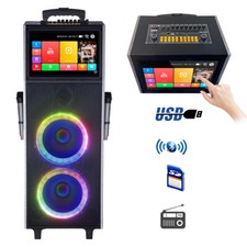 Dual 10" Speaker Karaoke Machine HDMI Output w/ 2 Wireless Mic 14.1" Touchscreen