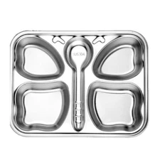 Stainless Steel Divided Meal Plate Tray 4 Compartments Dinner Dish for Kids 1 PC