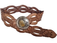 Moroccan WIDE LEATHER BELT brown Obi Western Buckle Waist Hippie Boho Vintage