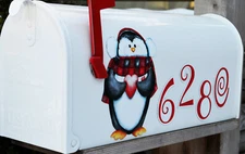 Mailbox Magnet (Partial Cover) Penguin with Address Numbers for White Mail Box