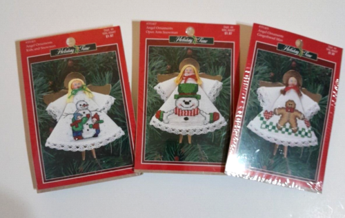 Leisure Arts Christmas Angel Clothespin Ornaments Cross Stitch Lot of 3 New - Afbeelding 1 van 2