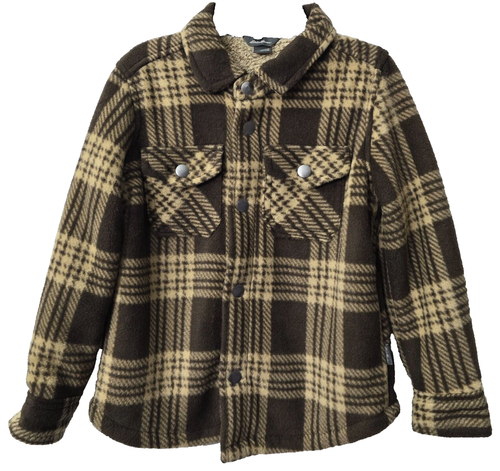 Eddi Bauer Sherpa Lined Jacket 4 5 Shacket Shirt Fleece Brown Plaid POCKETS Farm - 第 1/6 張圖片