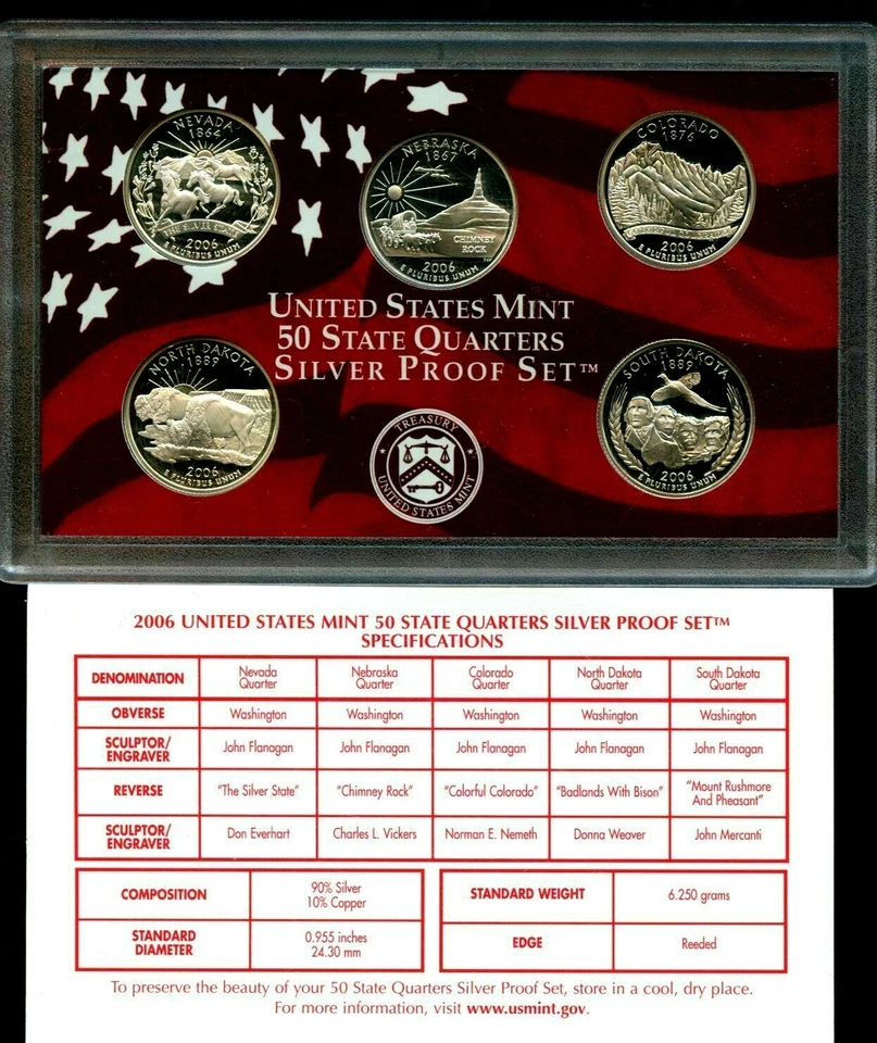 2006-S US Mint State Quarter 90% Silver Proof Set 5 Coins 20oucu1007 - Image 4 of 4