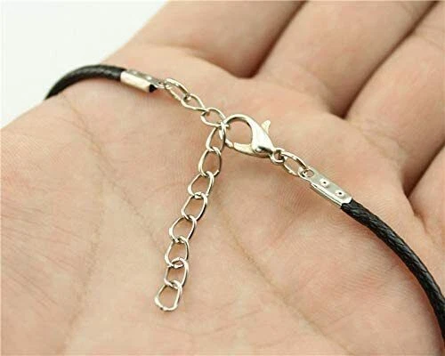Collana nera con ciondolo Portafortuna Argento in corda tipo caucciu Uomo Donna - Immagine 4 di 4