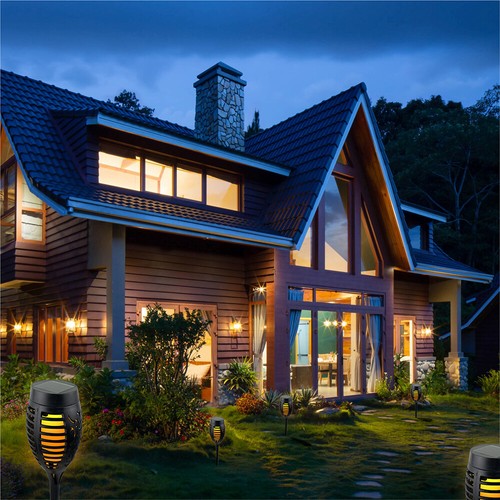 Flame Effect Solar Outdoor Lights Stake Garden Flickering Torch Lamp 2/6/8/12PCS - Picture 5 of 25
