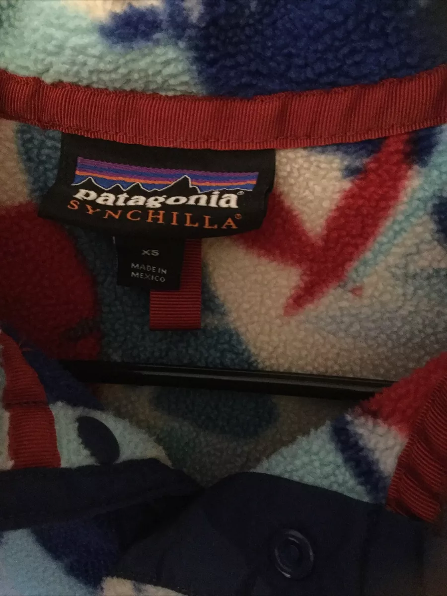 Patagonia Synchilla Snap T Feather Dance Red Blue White Fleece