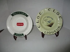 2 Ashtrays, C.L.O.C. Danish Liqueur & Wolfschmidt Vodka, Vintage Ceramic