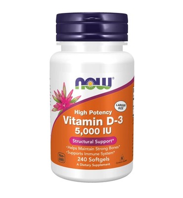 NOW FOODS Vitamin D-3 5000 IU - 240 Softgels Exp. 10/2027
