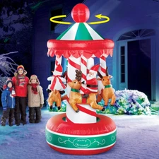 6.5FT Animated Airblown Inflatable Rotating Christmas Carousel LED Outdoor Decor