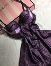 Vintage y2k VICTORIA SECRET BABYDOLL Purple Black Silk And Lace lingerie sz 36C