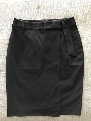 Ann Taylor 6 Black Faux Wrap Skirt Satin Bow Dressy $89