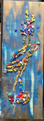 ::COLLAGE  MODERN BLAU MIT AUFGESETZTEN MOSAIK KUNST DARSTELLUNG VINTAGE VOGEL