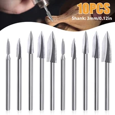 10Pcs 1/8" Wood Carving Engraving Drill Bit Set Milling Cutter For Dremel Rotary