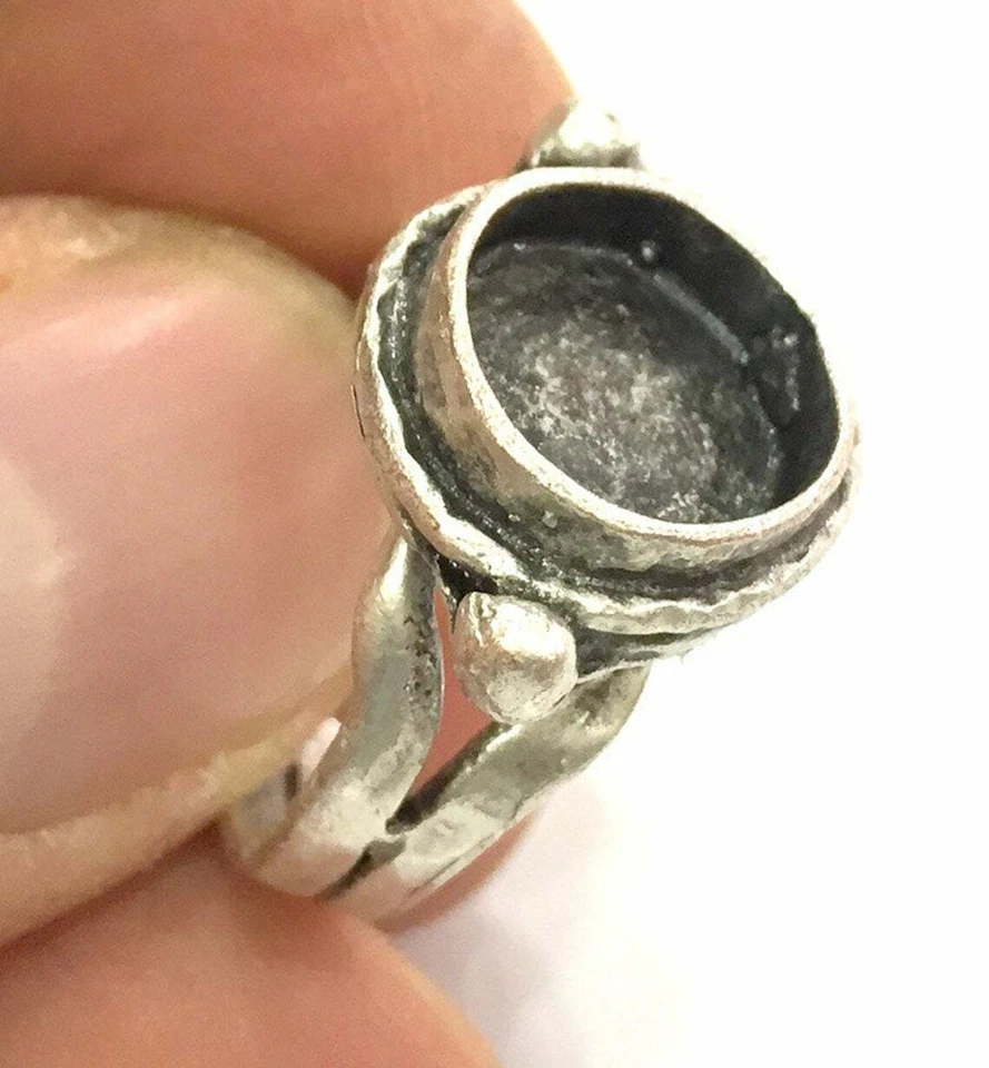 Anillo ajustable sello en blanco (10 mm en blanco) latón plateado antiguo G5236 Foto 3 de 3