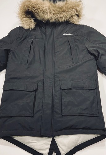 Eddide Bauer Down Parka Kids Sz Large (14-16) Black Superios Down Parka Hood Fur - Picture 2 of 16