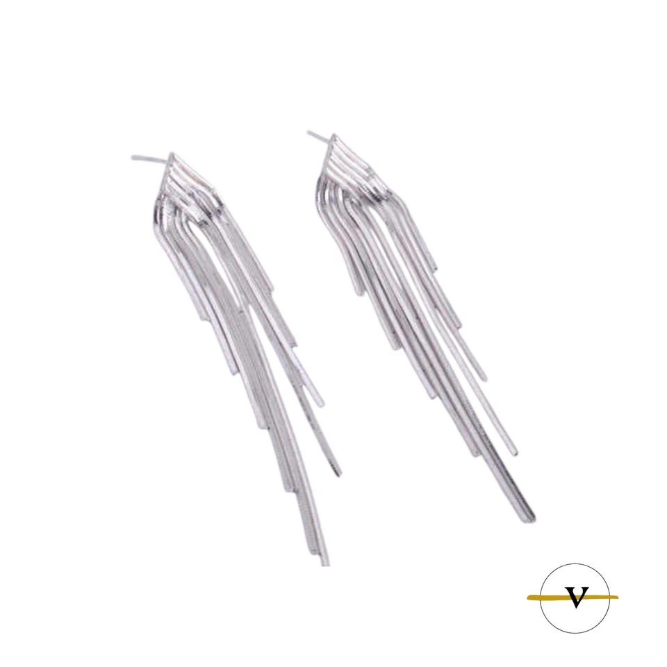 ORECCHINI DONNA PENDENTI IN ARGENTO 925 RODIATO RAGAZZA REGALO MODA LUNGHI - Immagine 3 di 4