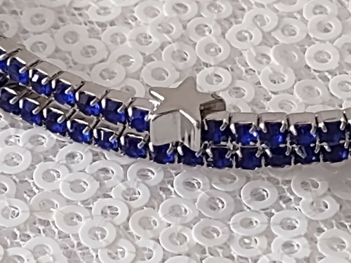 Paparazzi Let Freedom Ring Blue rhinestones silver coil stars bracelet - Picture 4 of 7